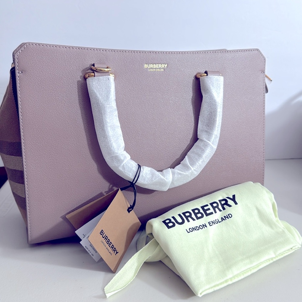 $1950 NEW Burberry banwell grey mink Leather Tote Bag with dustbag